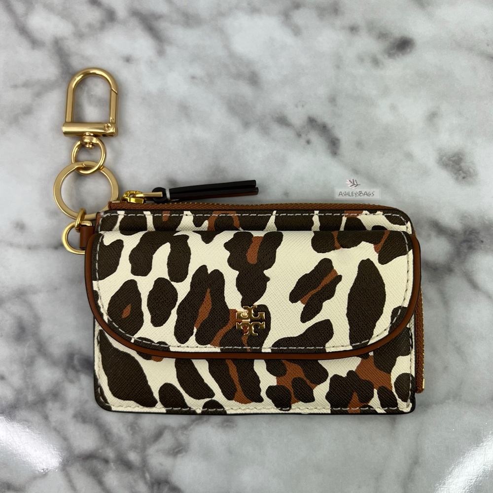 Tory Burch Emerson Printed Zip Card Case Wallet In Leopard Print